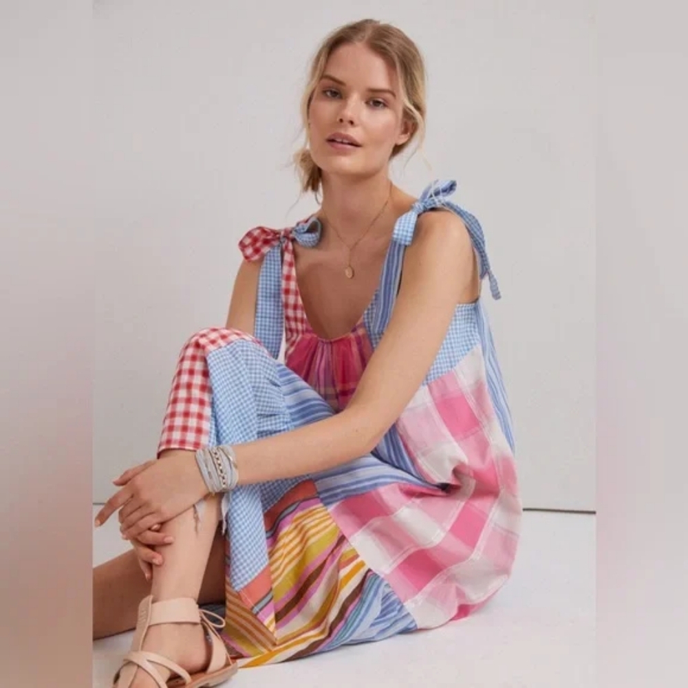 Preowned Anthropologie Pilcro Plaid Patchwork Midi Dress Size Medium